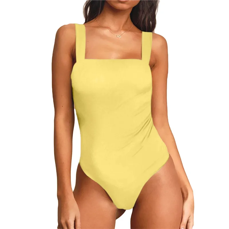 

Женское пикантное однотонное боди с низким вырезом, Модный комбинезон без рукавов с квадратным воротником, комбинезон с открытой спиной, по...