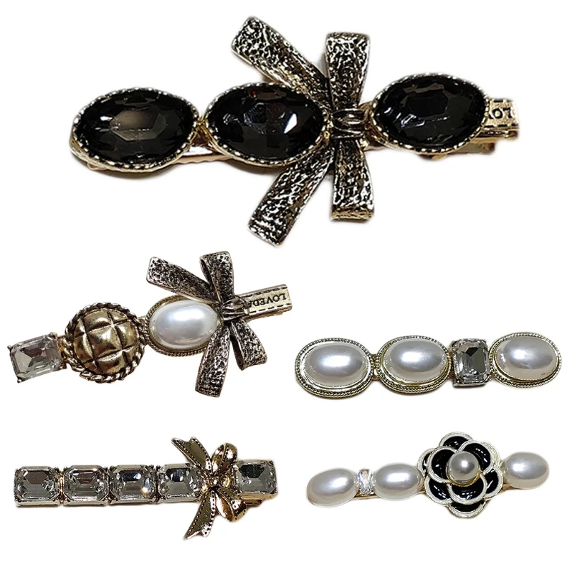

Vintage Decorative Metal Alligator Hair Clips Crystal Rhinestone Flower Hairpins