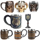 Кружка с 3D рисунком головы волка короля, ретро, из нержавеющей стали, для кофе, чая, 15 унций, кружка из нержавеющей стали, чашка Хеллоуин, для напитков