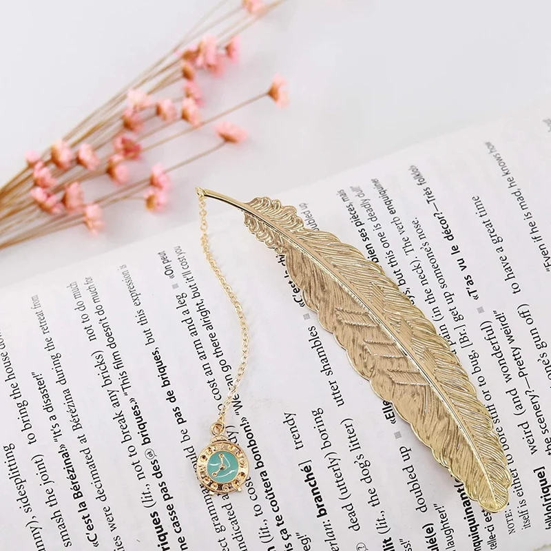 

Feather Pendant Bookmarks Handmade Metal Bookmarks Present for Book Lovers Gifts Reading Accessories