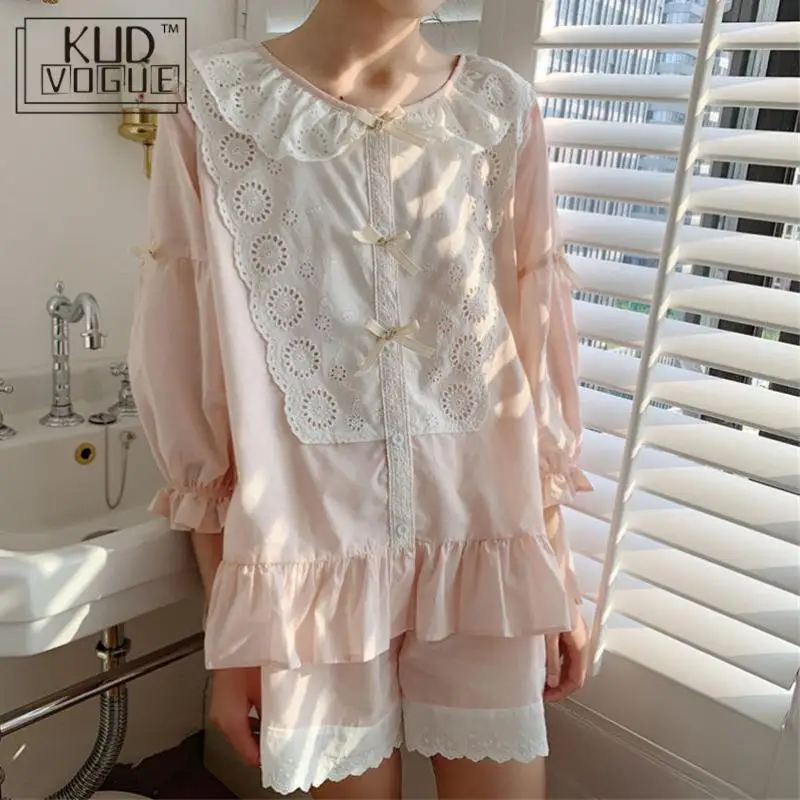 Милый женский пижамный комплект для сна и отдыха летние милые кружевные пижамы