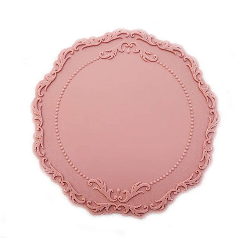 

Silicone Place Mat Round Lace Shape Pad Korean Dining Silicone Insulation Pad Photo Frame Decoration Wedding Coasters