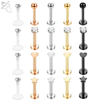 zs 20 pcslot mix shape 16g zircon labret lip ring stainless steel internally threaded labret piercings cartilage helix piercing