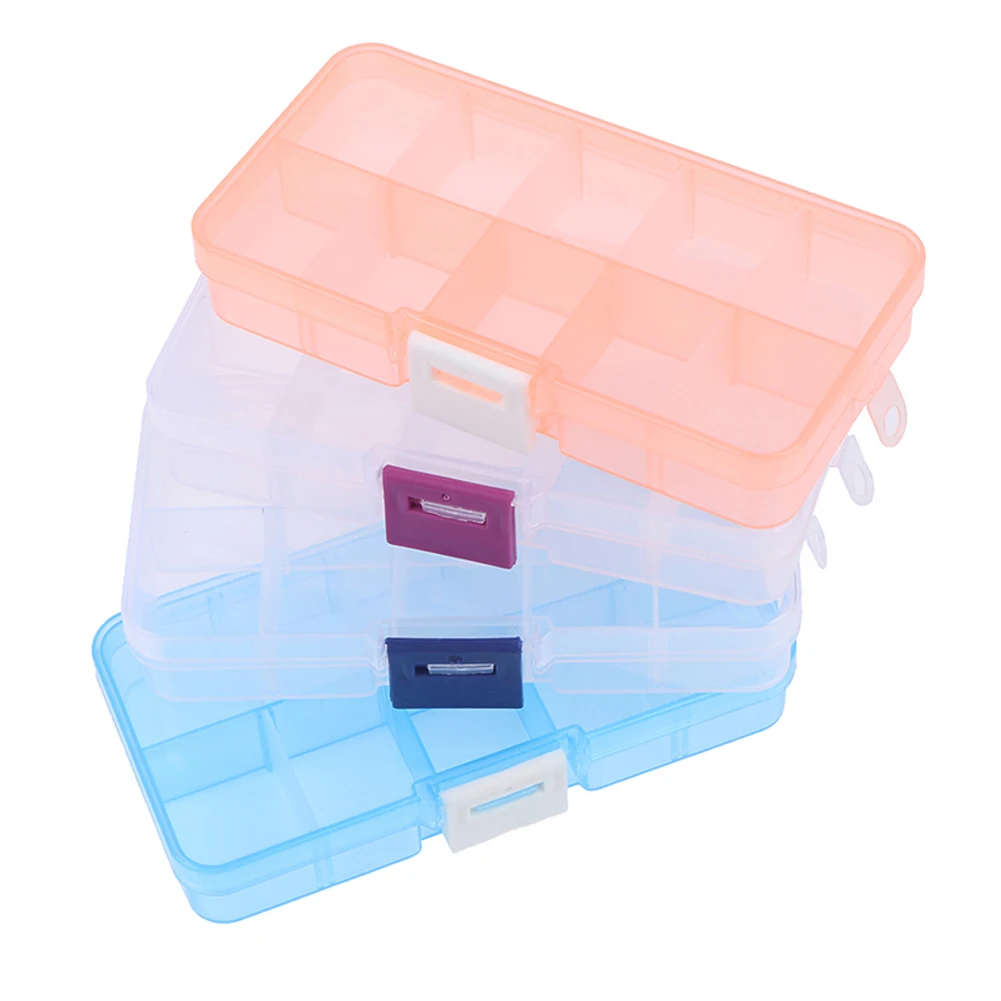 

10Blocks Plastic Storage Boxes Slots Adjustable Packaging Transparent Color Case Craft Organizer Box for Jewelry Accessories