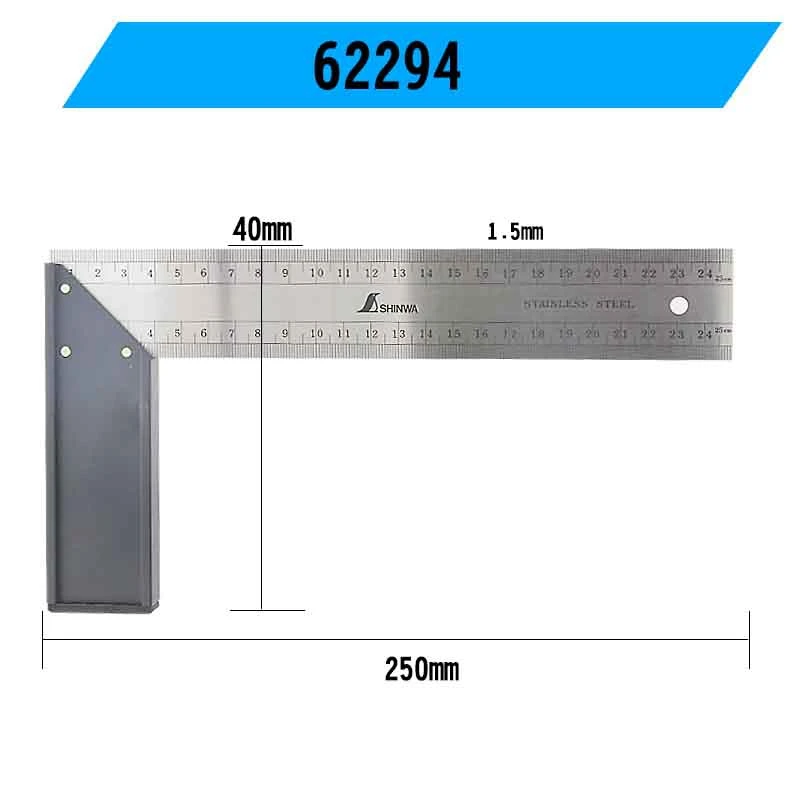 

Прямоугольная линейка SHINWA Penguin из нержавеющей стали, 20/25/30 см, передняя и задняя части