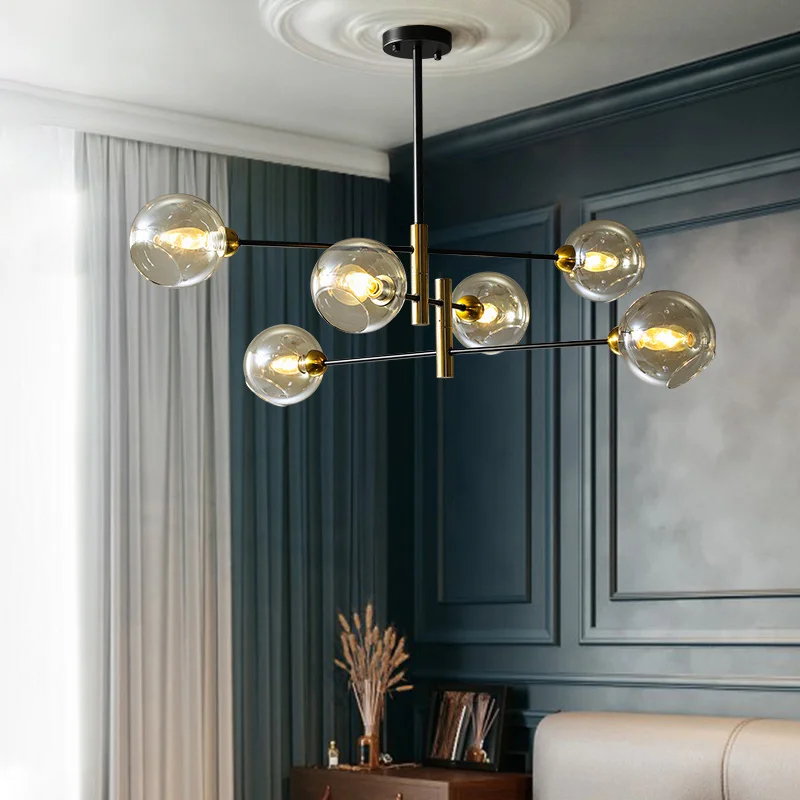 Nordic светодиодный Люстра для Гостиная Спальня Кухня черного и золотого цвета