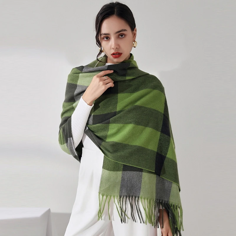 

Green Pink Plaid Designer Scarf Women Luxury Fashion Autumn Winter Female 2021 Printing Cashmere Scarves Warm Shawl Bib