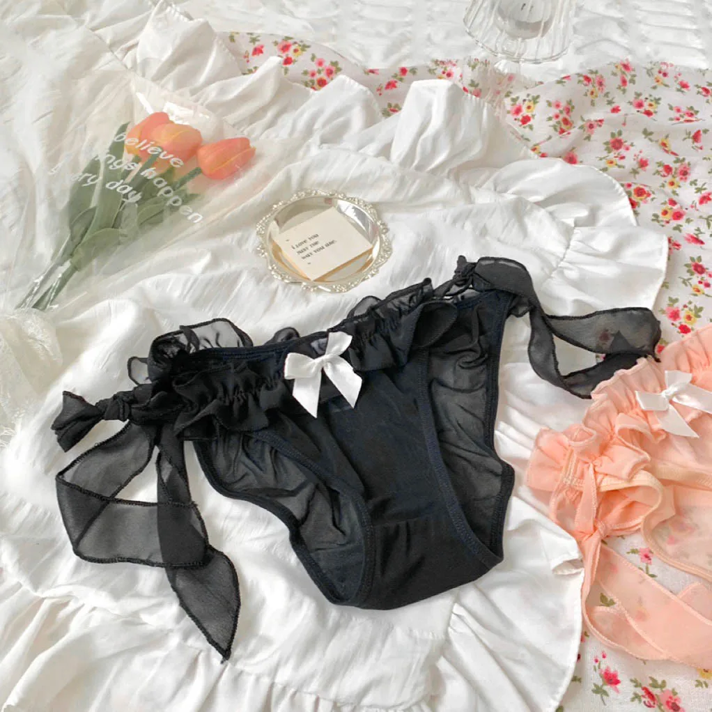 

Сексуальные японские трусики Pure Desire, нижнее белье для милых девушек, кружевные дышащие трусики из сетчатой пряжи с бантом, женские трусики с...