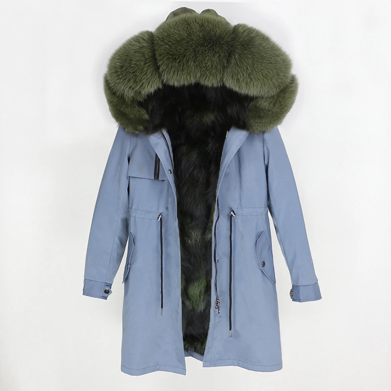 grey green OFTBUY парка повседневное пальто из натурального меха зимняя куртка для женщин натуральный Лисий меховой капюшон, воротник лиса верхняя одежда на подкладке теплая уличная Новинка - Цвет: grey green