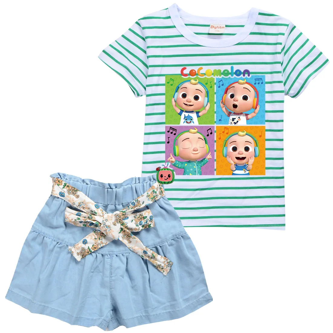 

Baby Cocomelon Song Clothes Kids Short Sleeve Tshirt+A Line Denim Shorts 2Pcs Sets Toddler Girls Outfit Children Plain Skirt Set