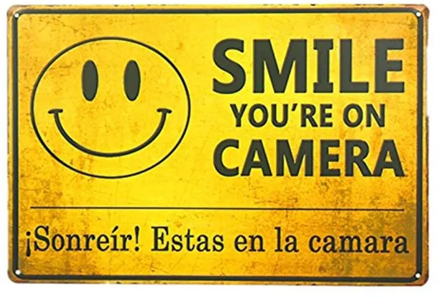 

Garden Decor Smile You're on Camera Video Surveillance Retro Metal Tin Sign Plaque Poster Wall Decor Art Shabby Chic Gift