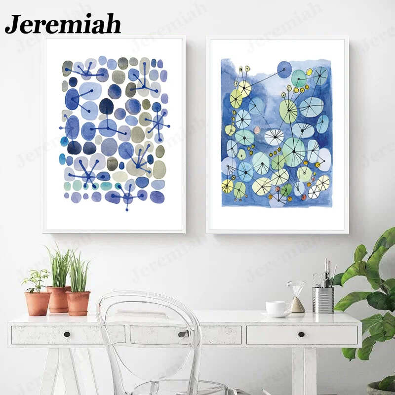 

Nordic Abstract Blue Series Canvas Poster Modern Watercolor Circle Picture Print Scandinavian Style Living Room Decoration