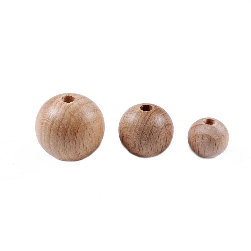 

10mm/12mm/14mm/15mm/16mm 50Pcs Beech Ball Wood Spacer Beads For Charm Bracelet Wholesale Baby Safe Teether Wooden Round Bead