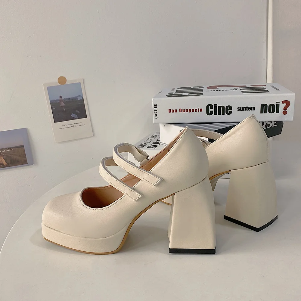 

2021 Design Fashion Mary Jane Elegant Women Single Shoes Platform Strap Party Pumps Thick High Heels 10cm