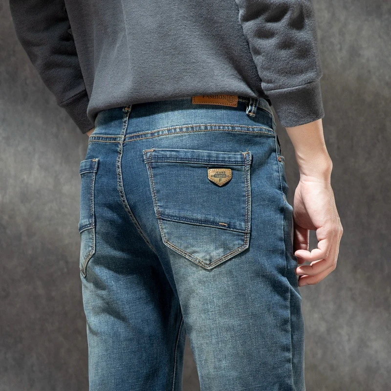 

Retro Mens Clothing Jeans Loose Washing Bleaching Straight Comfortable Stretch Cotton Denim Pants Casual Male Trousers