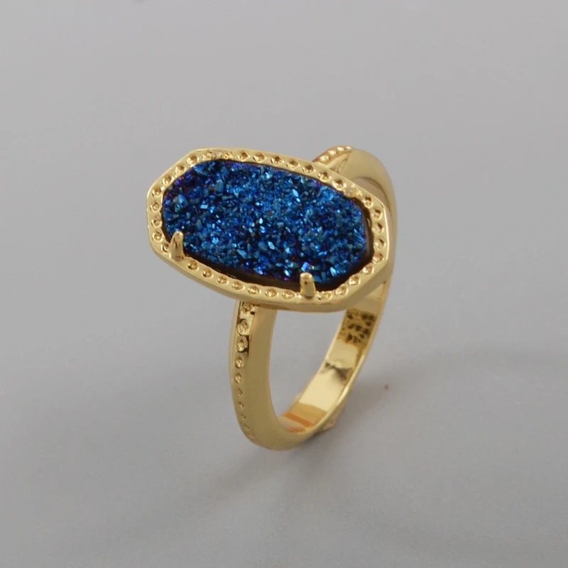 blue druzy Трендовое кольцо из натуральной друзы Размер 6 Радужное титановое AB Drusy кольца для женщин модные повседневные драгоценные камни женские кольца Агаты кольцо Прямая поставка - Цвет основного камня: blue druzy