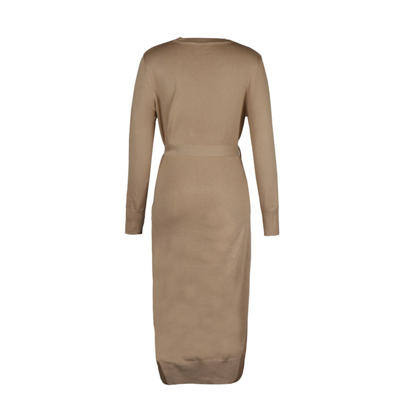 

Long Women Knitted Wrap Dress Autumn Winter Oversize Elegant Day Dress Sexy V Neck Knitwear Robe 2020 Ladies Clothes