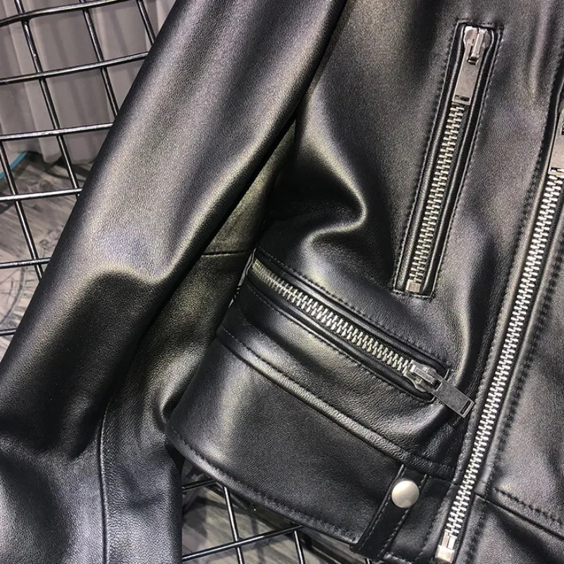 

Women Brand Fashion Spring Natural Sheepskin Biker Coat Short Zipper Soft Genuine Leather Jacket Ladies Casual Streetwear Coats