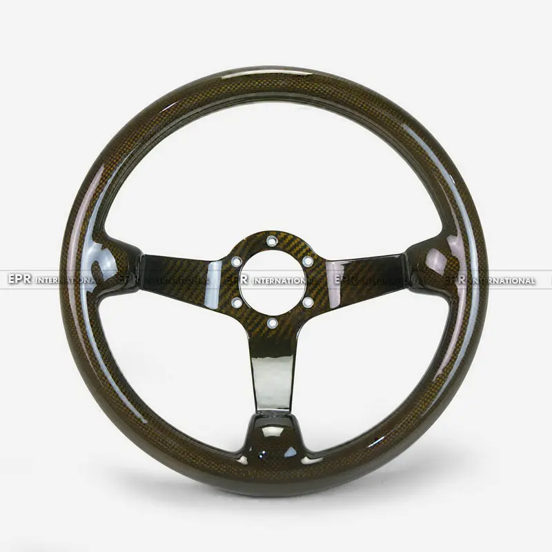 

Universal Yellow Carbon Fiber Deep Dish Type Steering Wheel (335mm Diameter, Deep Around 60mm, 6 Bolts 70mm PCDOMP