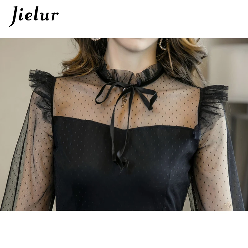 Jielur летнее в горошек трапециевидные платья женские сетчатые Лоскутные без