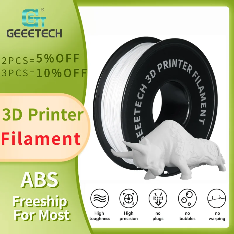 Geeetech  ABS 3D Filament 3mm 1KG plastic, 3D Printer Material, Tangle-Free, Non-Toxic, Vacuum Packaging White Black