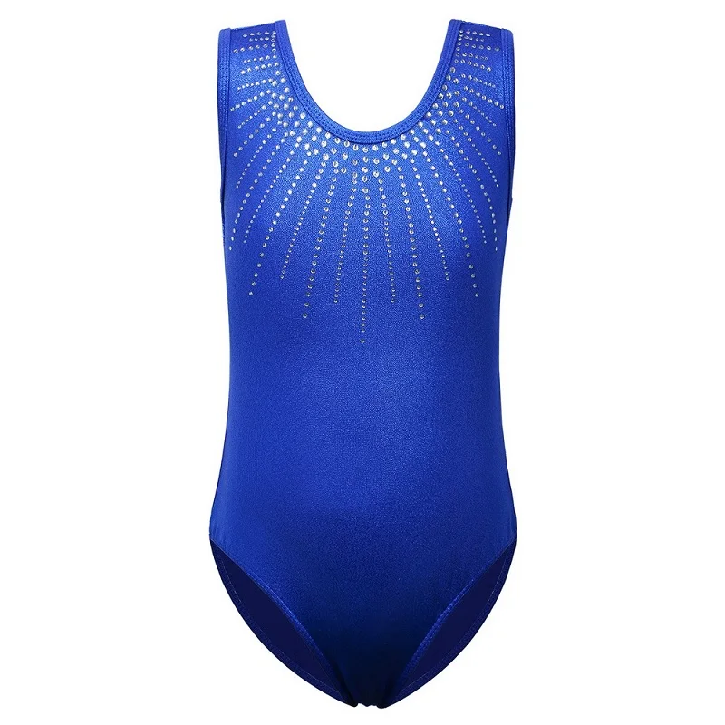 B199 royal blue BAOHULU для малышей и подростков; блестящий трико для девушек; детский спортивный костюм без рукавов для гимнастики; черный комбинезон со стразами; Спортивный костюм для детей - Цвет: B199 royal blue