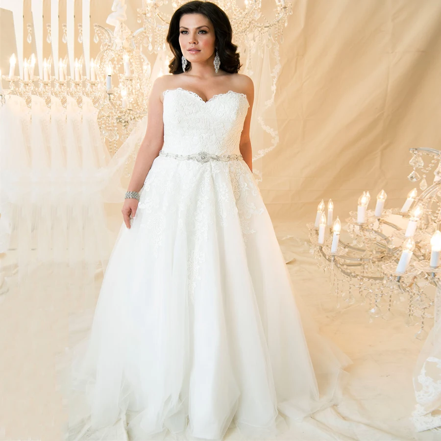 

Женское свадебное платье без рукавов, с аппликацией и поясом из тюля, размера плюс