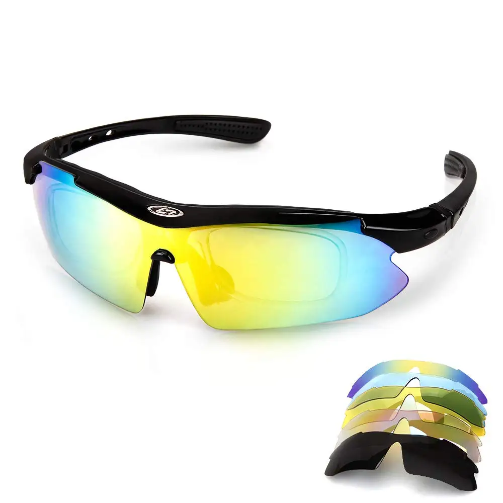 

Polarized Sports Sunglasses Men Running Glasses with 5 Interchangeable Lenses, Extremely Lightweight UV400 Protection for Moto