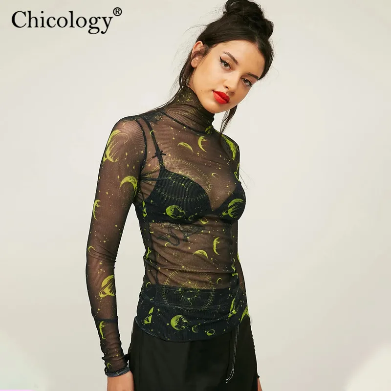 Chicology сетка сеткой moon уход за кожей лица принтом принт длинным рукавом Лонгслив