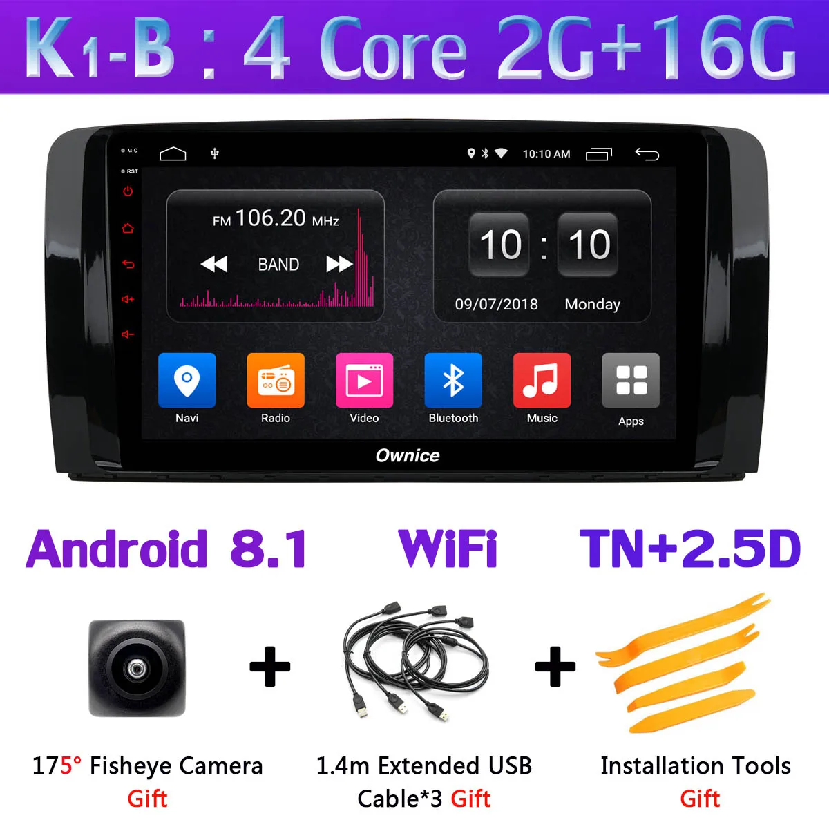 K1-B 1Din 360 ° камера 4G LTE WiFi Android 9,0 4G+ 64G SPDIF DSP CarPlay автомобильный мультимедийный плеер для Mercedes Benz R Class W251 gps радио - Цвет: K1-B