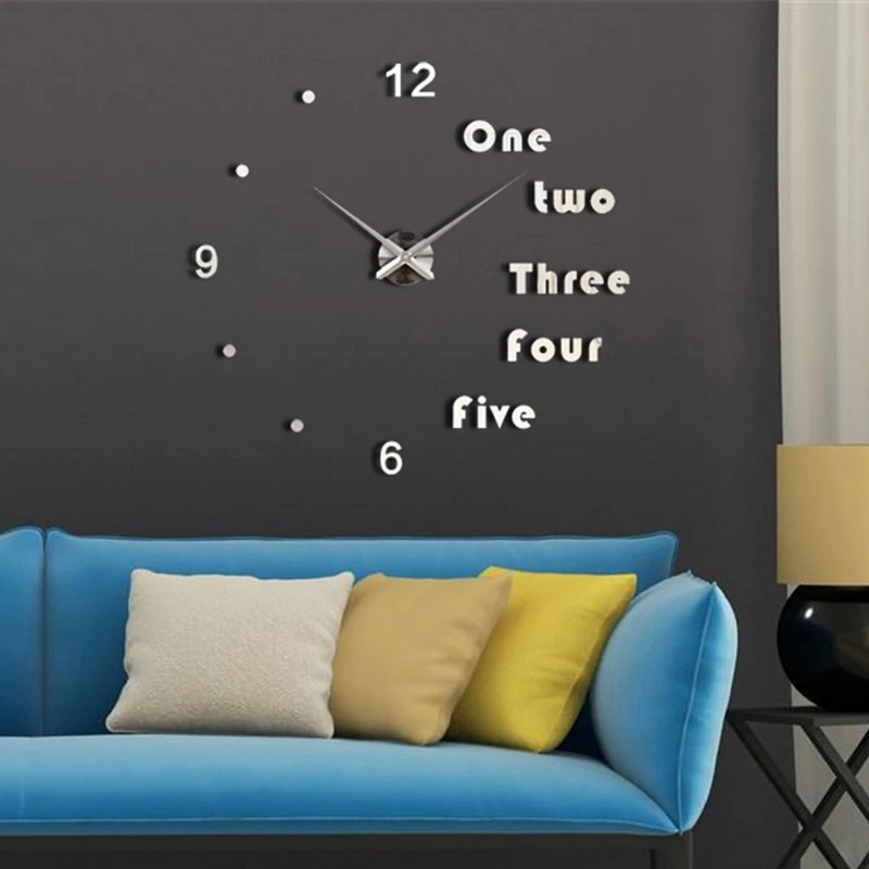 

2021 New 3D DIY Large Wall Clock Luxury Interior Design English Letters Frameless Wall Watch Clock Modern Wall Art Home Decor