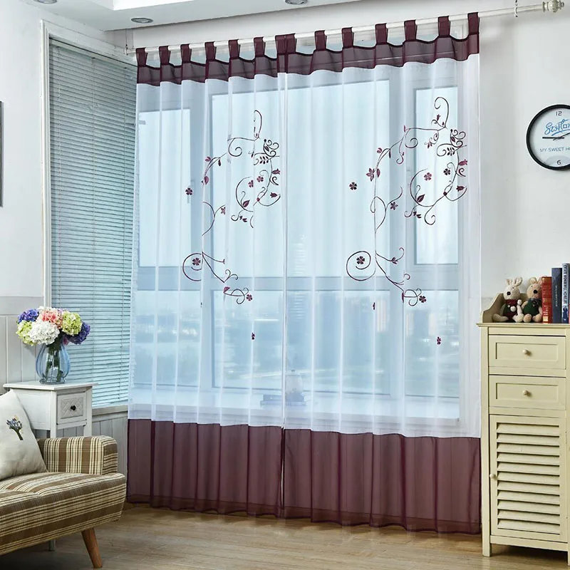 Шторы с цветочной вышивкой в пасторальном стиле современные прозрачные оконные