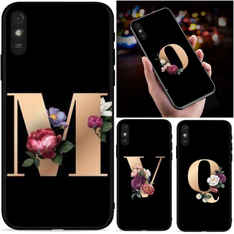 

Phone Case For OPP Realme GT For Xiaomi Redmi 9C 9A 9T 9 9AT 9i Letters With Flowers AZ Couple Funda Coque Carcasa Cases
