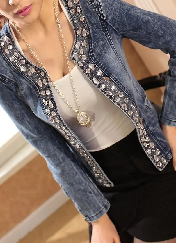 Casaco feminino Мода для женщин бриллиантами джинсовая куртка пальто Женская топы
