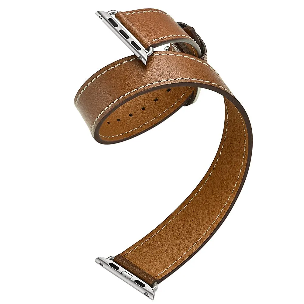 Double Tour Strap for Apple watch band 44mm/40mm 42mm/38mm Genuine Leather watchband belt bracelet iWatch serie 5 4 3 se 6 7