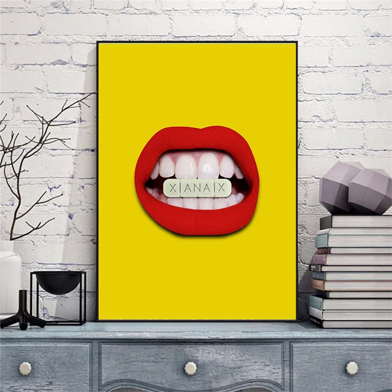 RuoGuang зуб красные губы Холст Картина минималистский плакаты и принты