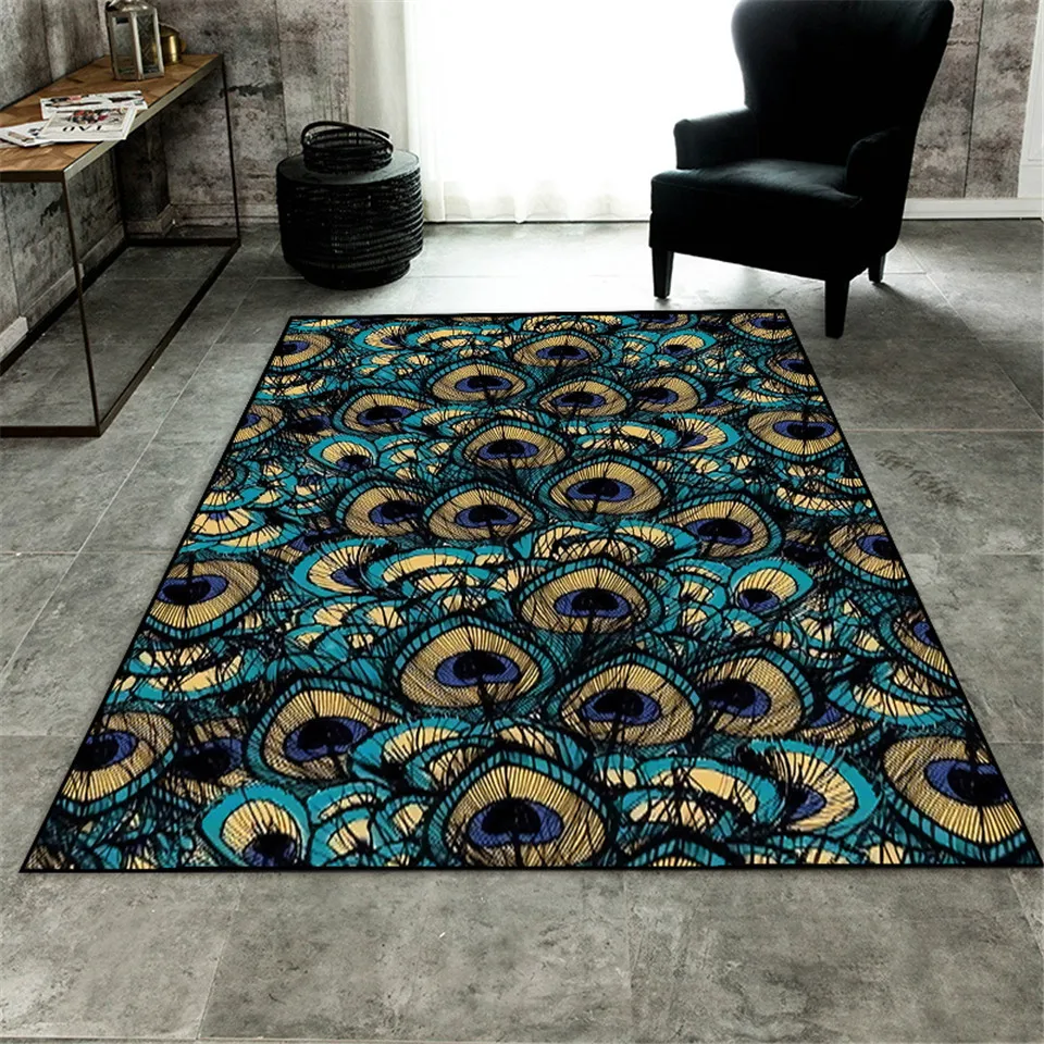 Роскошный темно зеленый рисунок перьев птиц ковер с принтом Современное