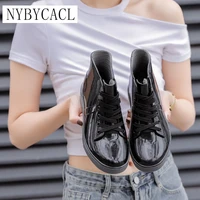fashion new arrival sewing waterproof flat with shoes woman rain woman water rubber ankle boots cross tied anti slip botas
