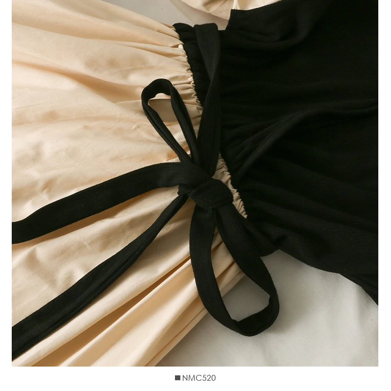 

Korean Style Bow Lace Up Design Long Dress Women Patchwork O Neck Short Sleeve Streetwear High Waist Female Casual Dresses