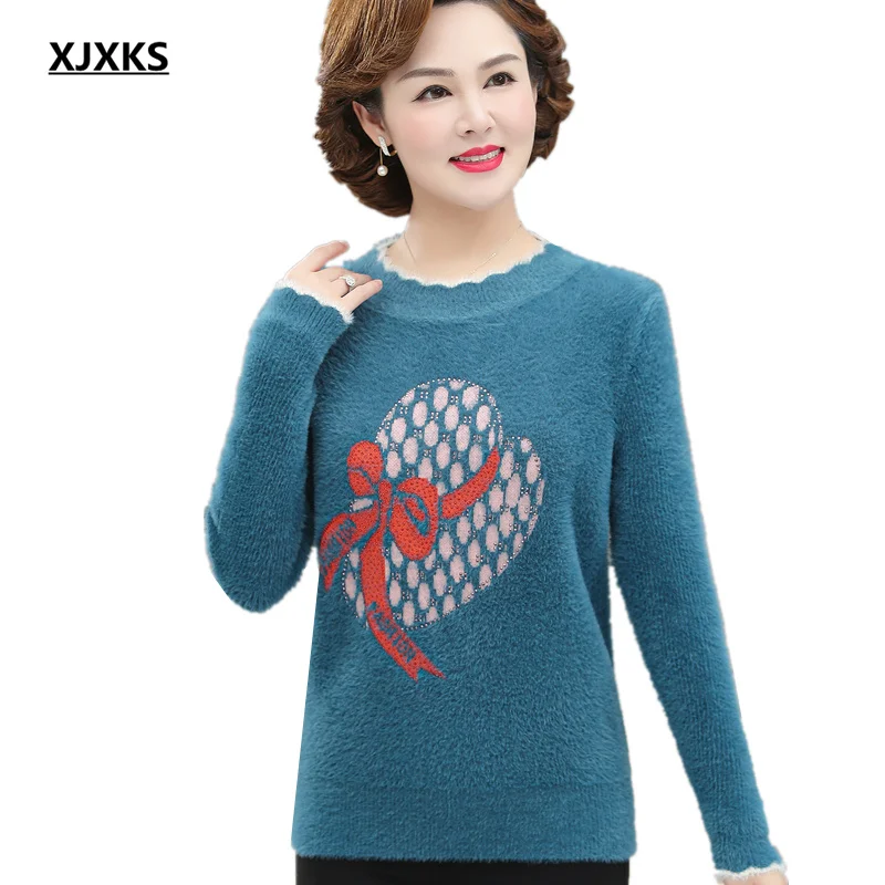 

Женский Теплый свитер XJXKS, Толстый эластичный свитер с длинным рукавом и круглым вырезом, зима 2022