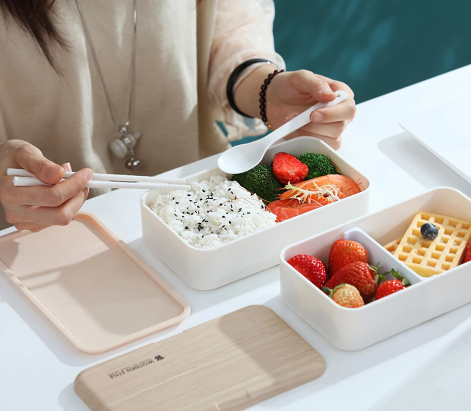 Микроволновая печь двухслойный Ланч-бокс для детей деревянный Bento box портативный контейнер BPA бесплатно Ланчбокс еда коробка ужин ведро