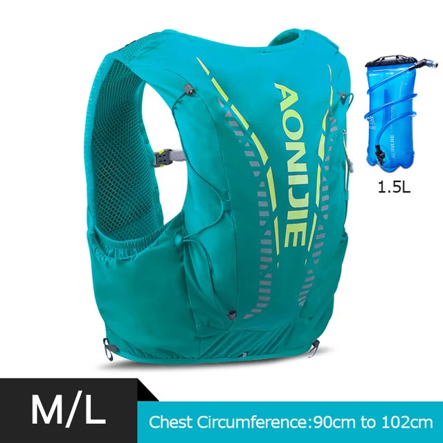 Turquoise ML 1.5L AONIJIE 12L гидратационный рюкзак для мужчин и женщин, расширенный жилет для бега, сумка для спорта на открытом воздухе, пеших прогулок, марафона, велоспорта - Цвет: Turquoise ML 1.5L