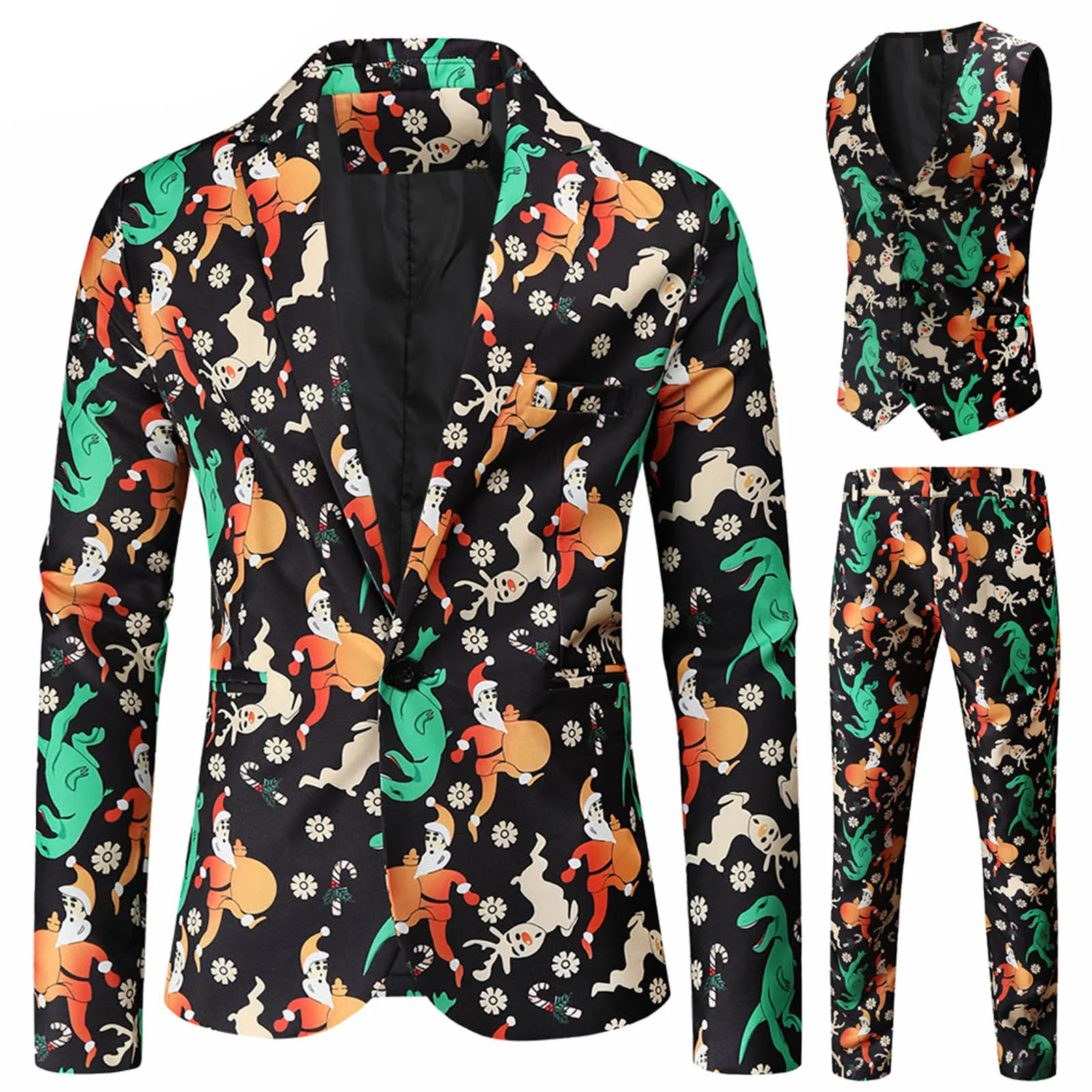 

Брюки с принтом, костюм, мужская мода, комплект из трех жилетов, Рождественский повседневный костюм, мужские костюмы