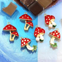 10pcs gold tone mushroom charms with red enamel mushroom faux pearl pendant vegetable jewelry supply mushroom earrings finding