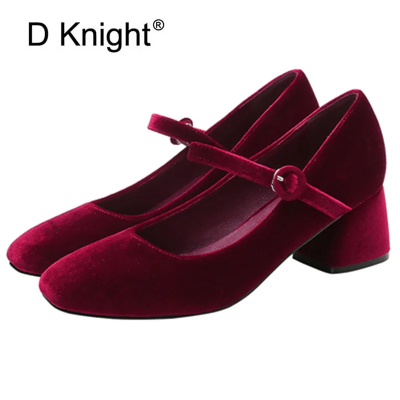 Новые тонкие туфли мэри джейн в стиле ретро с квадратным носком Женские красные