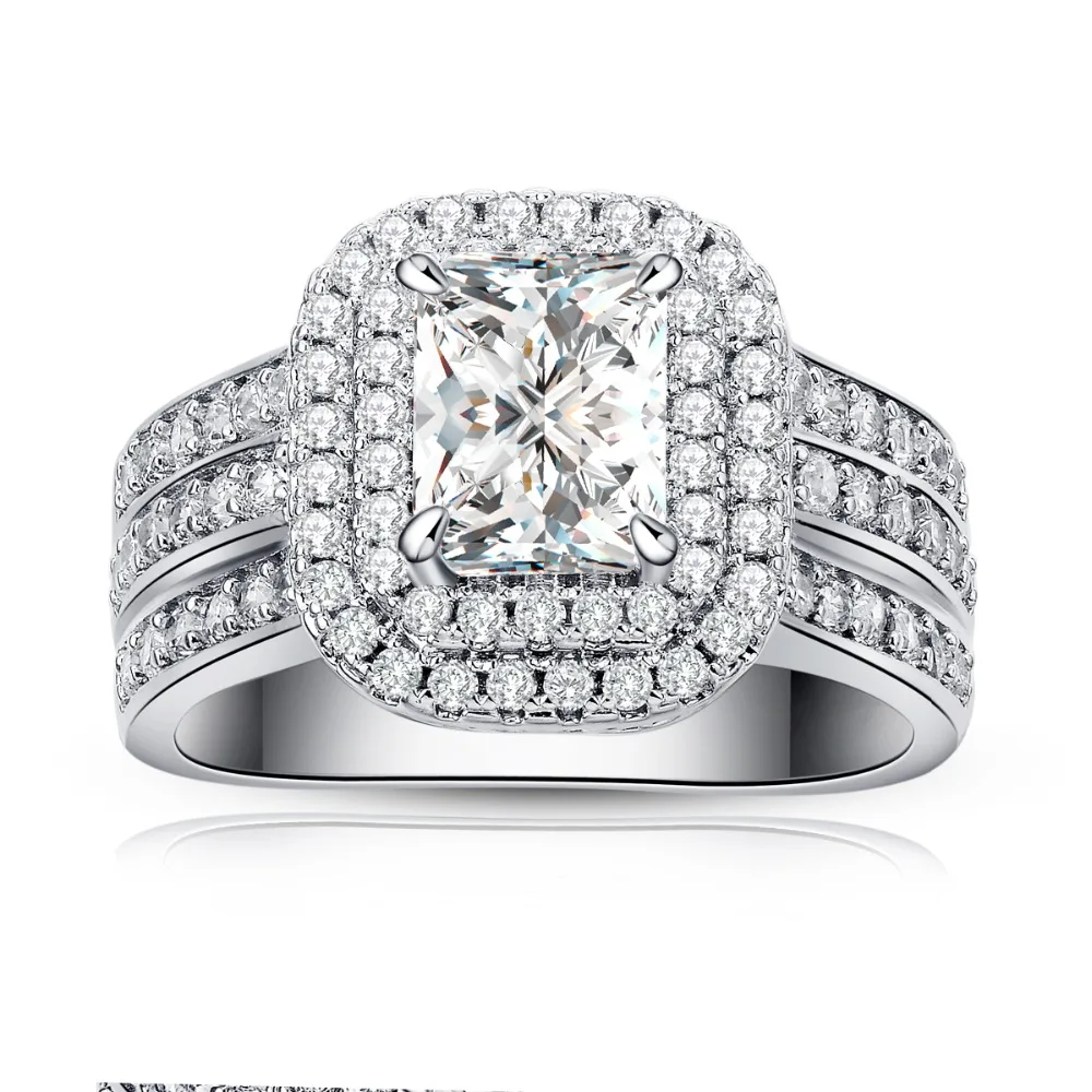 Newshe Свадебные Кольца для женщин классические ювелирные изделия 1,8 Ct Принцесса Cut AAA CZ Твердые 925 серебро кольцо для помолвки набор
