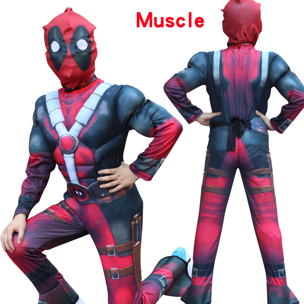 

Superhero Costumes Cosplay Muscle Deadpool Halloween For Kids Girls Boys Children With Mask Red Carnival Fancy