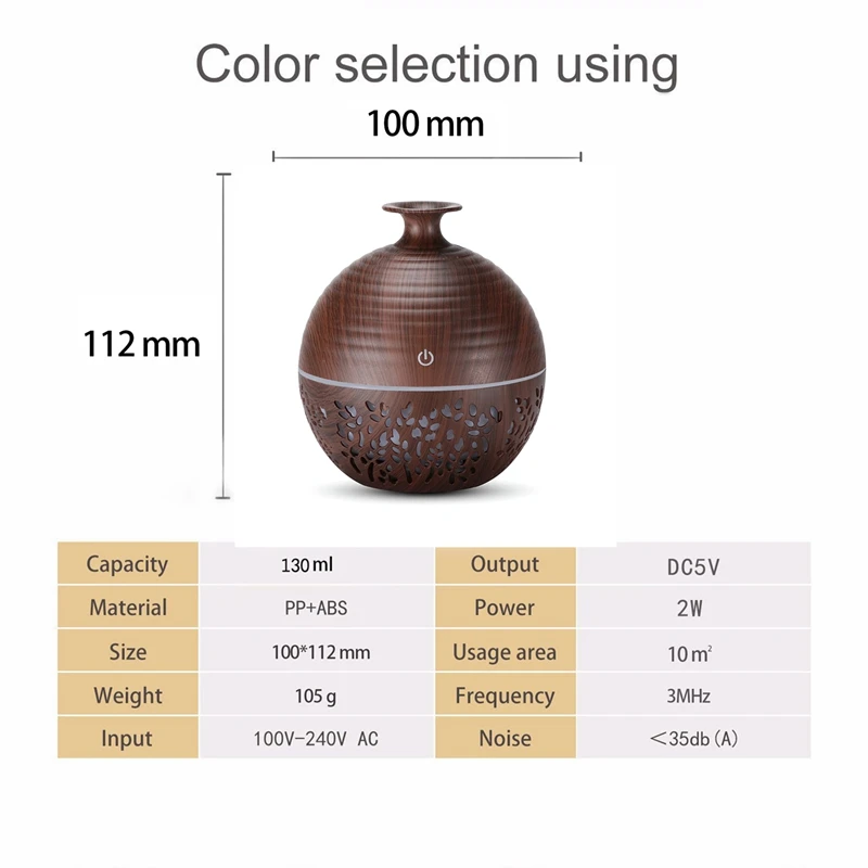 

USB Humidifier Aroma Essential Oil Diffuser Mist Air Purifier Single Room Humidifiers with Color Light