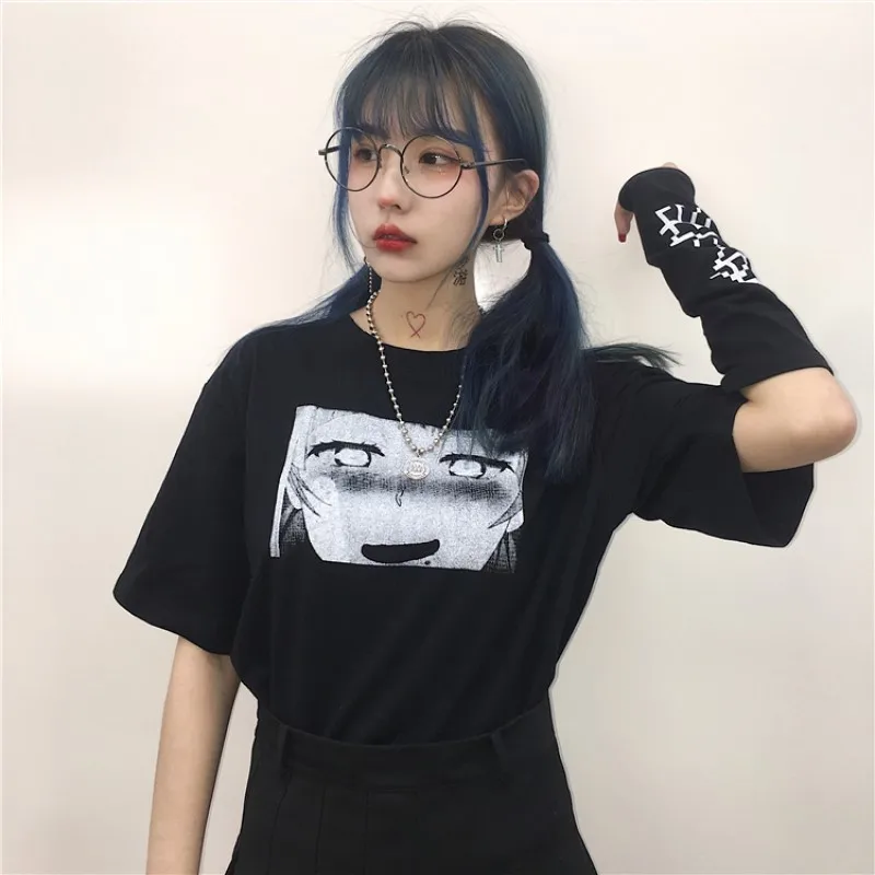 Готическая панк печатная черная темная японская футболка Harajuku стиль