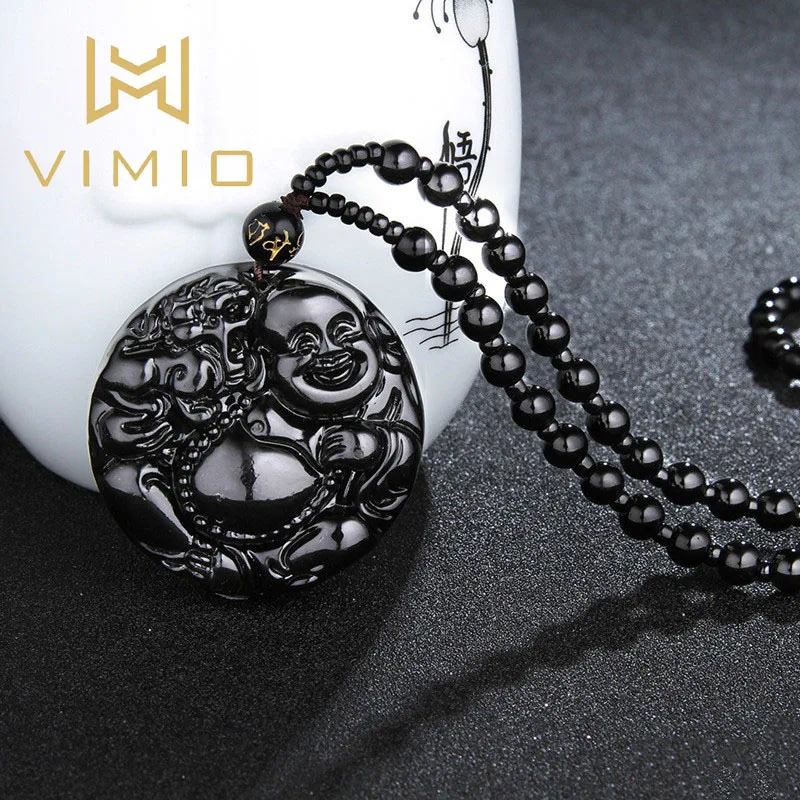 

High Quality Unique Natural Black Obsidian Carved Lucky Amulet Pendant Necklace For Women Men pendants Jewelry
